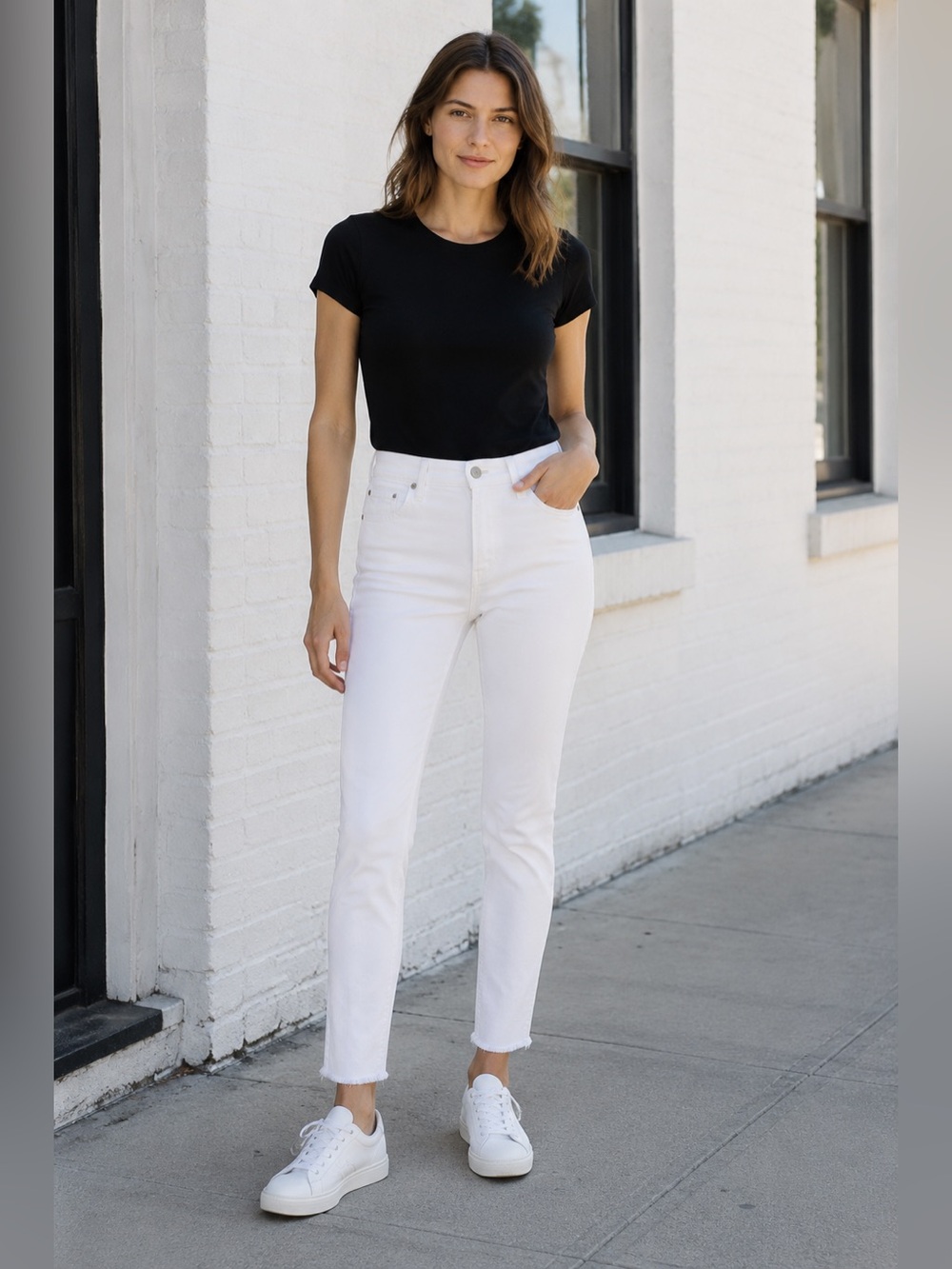 Veronica Beard High-Rise White Slim Straight Jeans